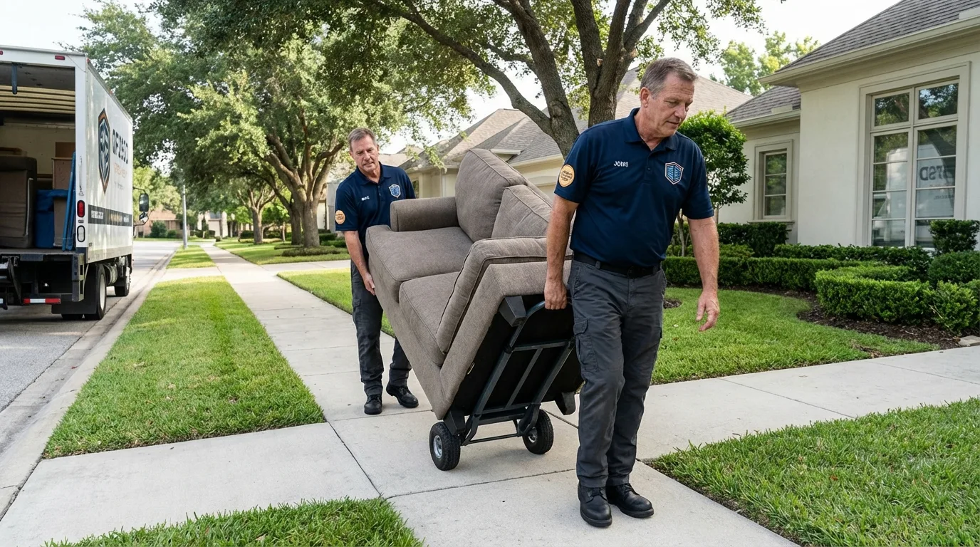 Local residential moving crew loading furniture in Santa Anna, TX